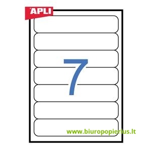  Etiketiniai lipdukai APLI, 190 x 38 mm suapvalinti kamp., A4, 7 lipdukai lape, 25 lapai, balta