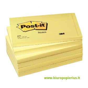  Lipnūs lapeliai POST-IT, 76 x 127 mm, 100 lapelių, geltona