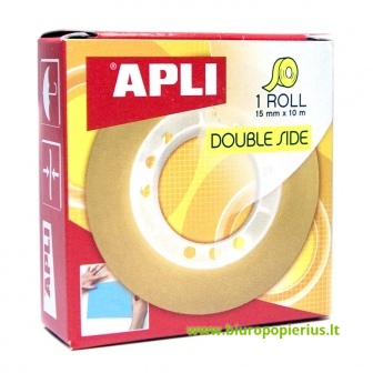  Dvipusė lipni juostelė APLI, 15 mm x 10 m, skaidri