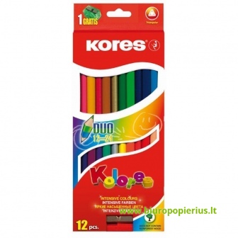  Tribriauniai dvigubi spalvoti pieštukai KORES KOLORES DUO, 12 vnt.