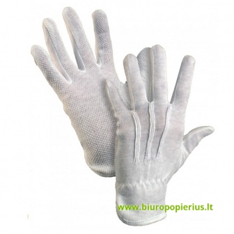  Medvilninės darbo pirštinės su taškeliais vienoje pusėje, baltos spalvos, dydis L/9