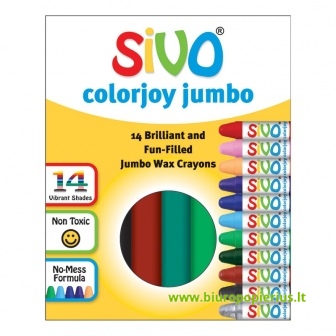  Vaškinės storos kreidelės SIVO Jumbo 90 mm, 14 spalvų