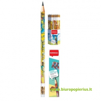  Pieštukas NATARAJ su trintuku padrožtas, HB, su piešinukais