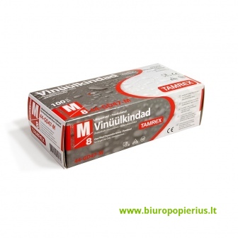  Darbo pirštinės TAMREX GD47, PVC, su pudra, 100 vnt, dydis M, permatoma