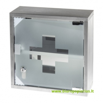  Metalinė pirmosios pagalbos spintelė su stiklinėmis durelėmis, pilka sp.