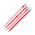  Tribriauniai grafitiniai pieštukai KORES GRAFITOS, No.2=HB, padrožti, su baltu trintuku, 4 pieštukai pakuotėje, raudona/balta