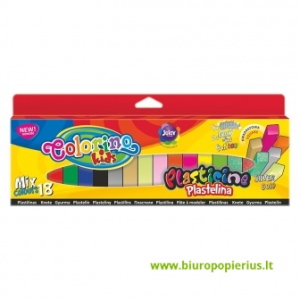  Plastilinas Colorino Kids, kvadratinės formos, 18 mix spalvų (auksinė, sidabrinė, šviečianti tamsoje