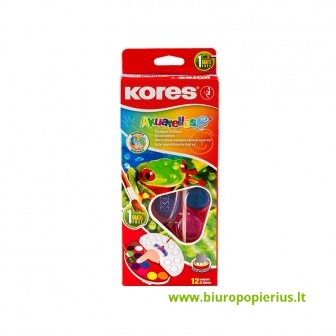  Akvarelė KORES, 12 spalvų rinkinys su teptuku ir palete