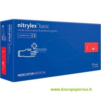  Vienkartinės pirštinės NITRYLEX Basic, nitrilinės, nepudruotos, mėlynos spalvos, L, 100 vnt.