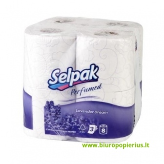  Tualetinis popierius SELPAK Spa Lavender, 3 sluoksniai, 18,6 metrai, 150 lapelių, 8 vnt.